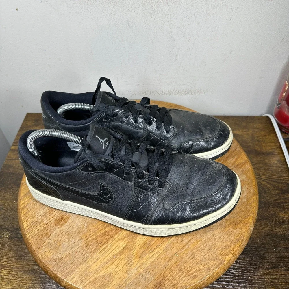 Jordan 1 Low Golf Triple Black Croc Leather Sneakers DD9315-003 Mens 11